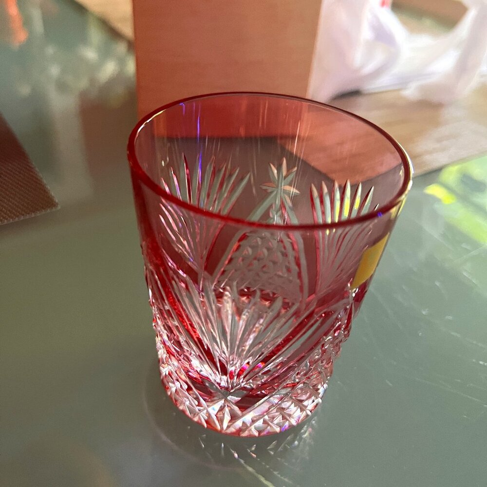 Kagami Crystal Edo Kiriko Rocks pair Glass Pink